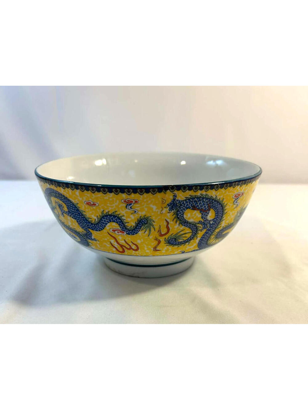 Chinese Style Dragon Porcelain Bowl Yellow Ground Blue Dragon Decorative Bowl